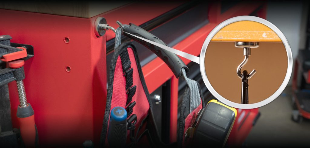 GarageBoss Magnets call out showing a zoom in of the small product holding a heavy load.